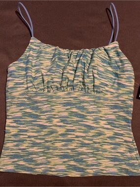 no comment NYLA Blue Green White Abstract Ruched Spaghetti Strap Cami Women's M